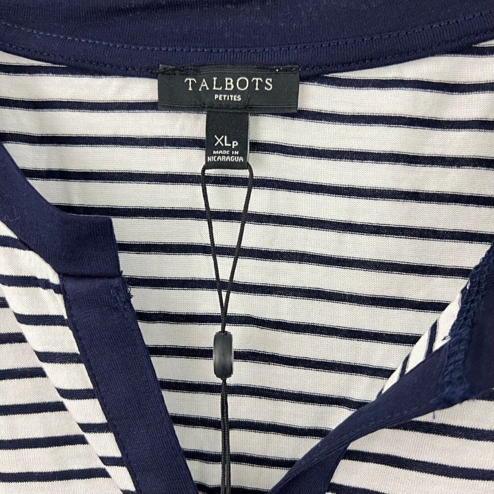 Talbots Womens Petites XL White Blue Stripped Sleeveless Tencel Blend NWT - Picture 2 of 6